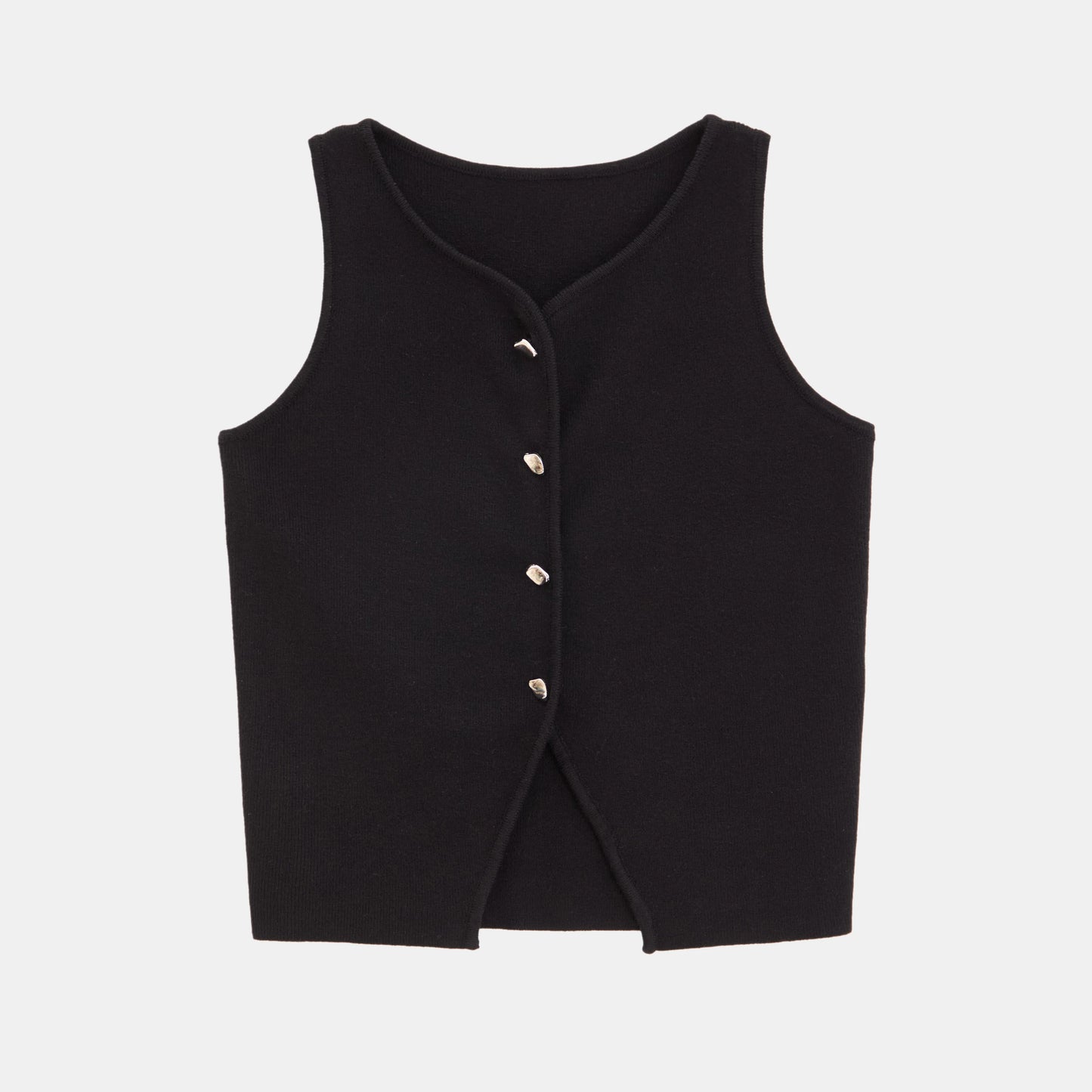 2025 Summer Y2K Metal Button Vest - Extra-Stretch Knit Sleeveless Top for Campus/Street Snap/Cosplay