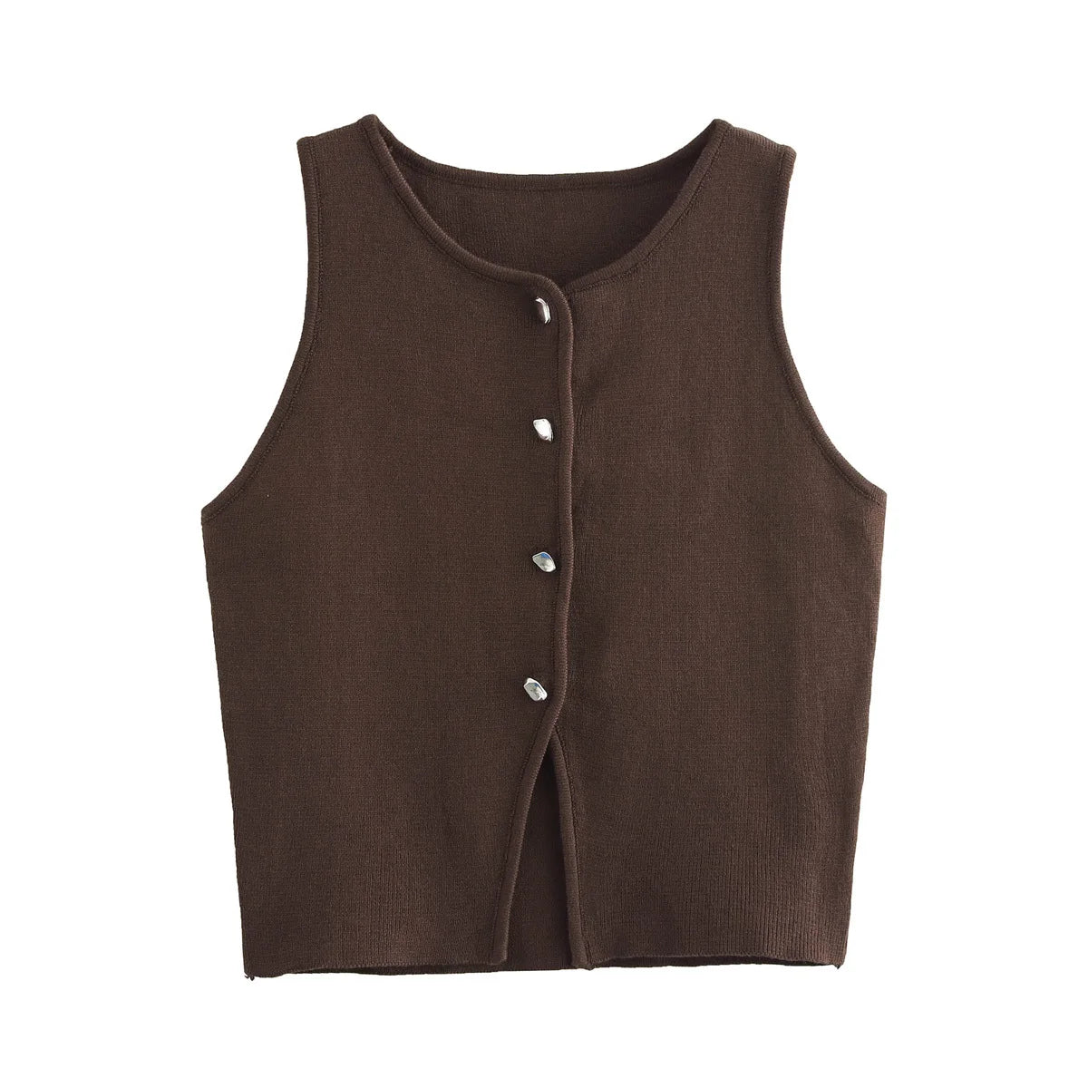 2025 Summer Y2K Metal Button Vest - Extra-Stretch Knit Sleeveless Top for Campus/Street Snap/Cosplay
