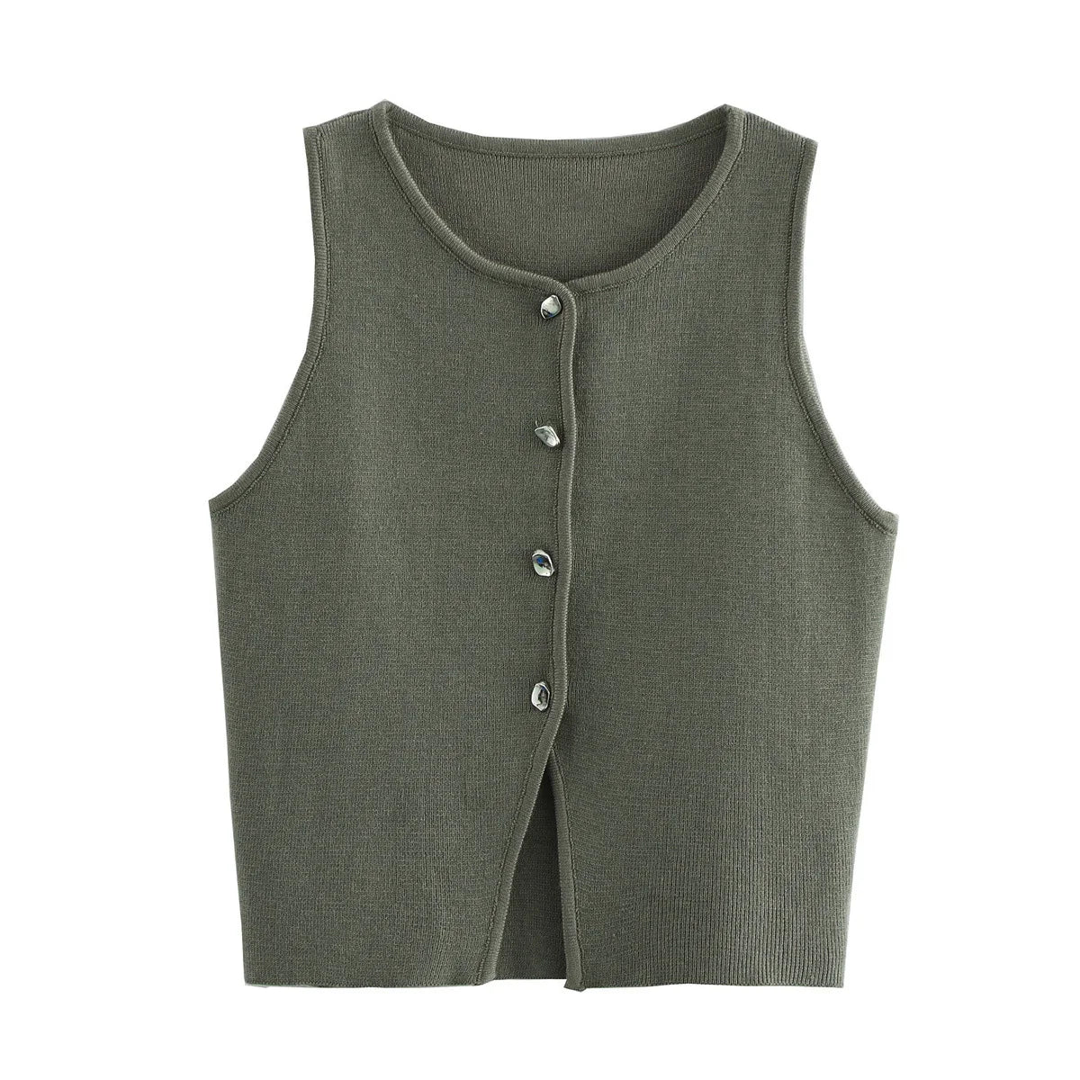 2025 Summer Y2K Metal Button Vest - Extra-Stretch Knit Sleeveless Top for Campus/Street Snap/Cosplay
