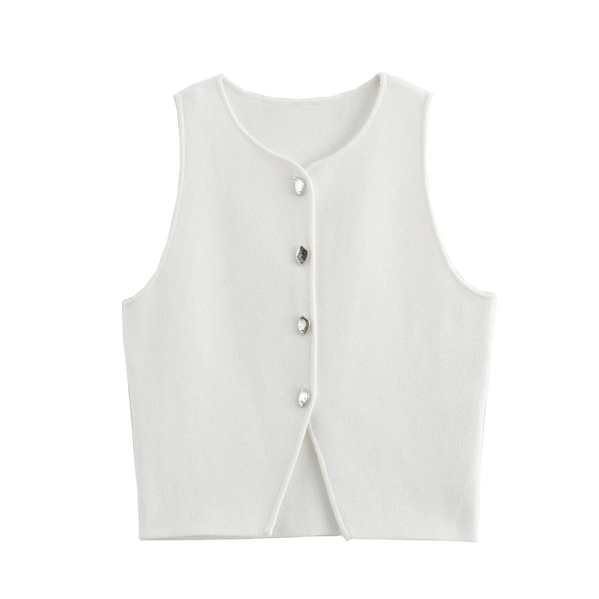 2025 Summer Y2K Metal Button Vest - Extra-Stretch Knit Sleeveless Top for Campus/Street Snap/Cosplay